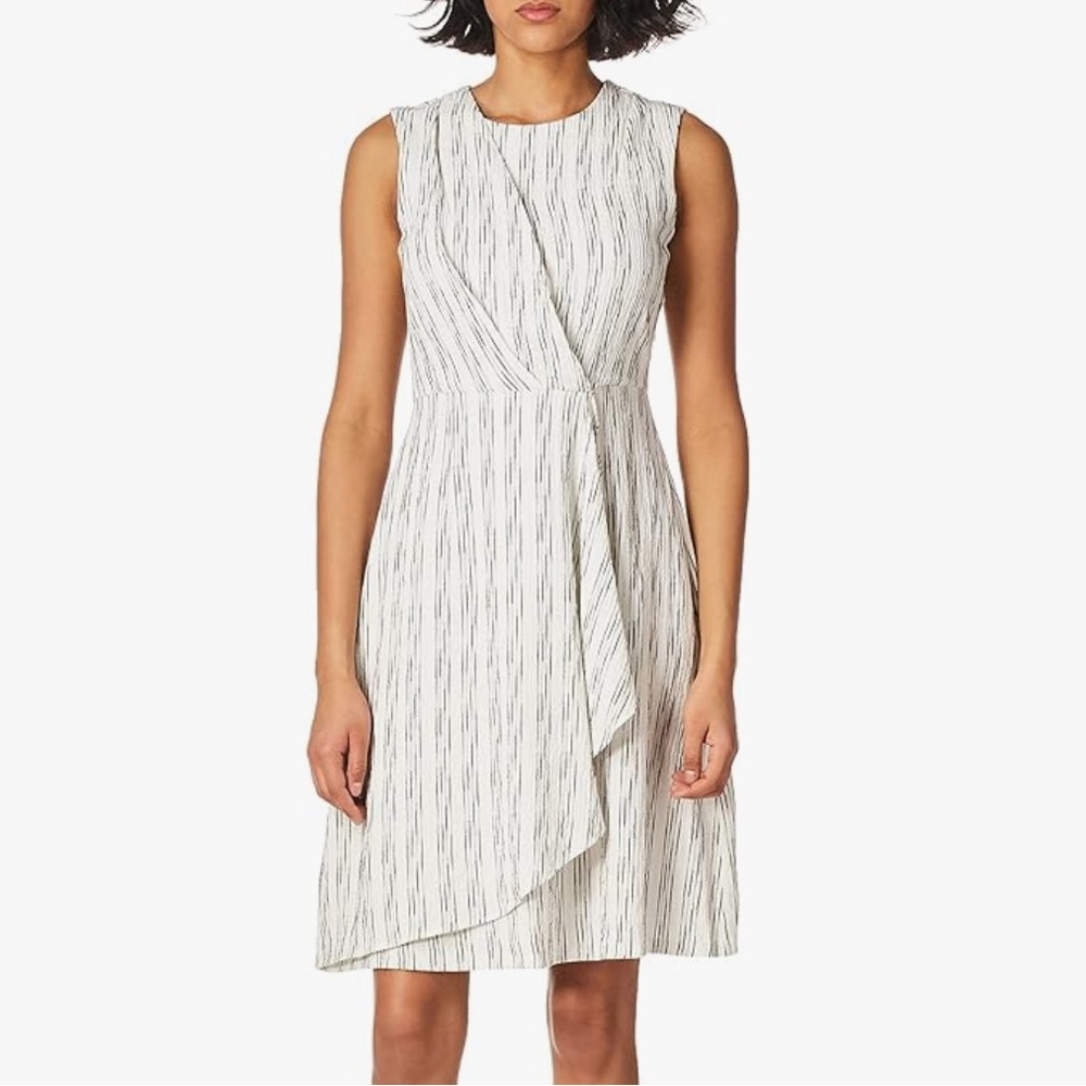 NWOT Calvin Klein - White/Black Sleeveless Striped Pattern Dress